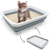 Caja de arena fhiny abierta con acceso fácil para gatos pequeños.