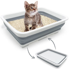 Caja de arena fhiny abierta con acceso fácil para gatos pequeños.