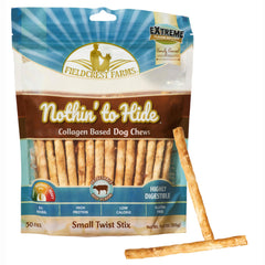 Fieldcrest Farms Nothin' to Hide Twist Stix, empaque claro, ideal para mordedores moderados.