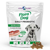 Vital Planet Flora Dog Probióticos, gomitas suaves sabor tocino para digestión diaria