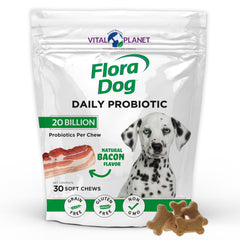Vital Planet Flora Dog Probióticos, gomitas suaves sabor tocino para digestión diaria