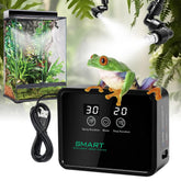 FMATOZ humidificador para reptiles con boquillas 360° mostrando cobertura total del terrario, ideal para mantener la humedad.