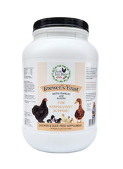Fresh Eggs Daily levadura de cerveza con ajo y niacina en envase, aporte nutricional para aves.