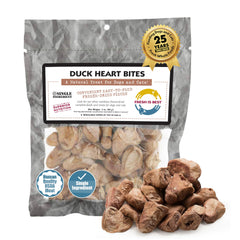 Fresh Is Best: corazón de pato liofilizado en bolsa de cierre hermético para perros y gatos.