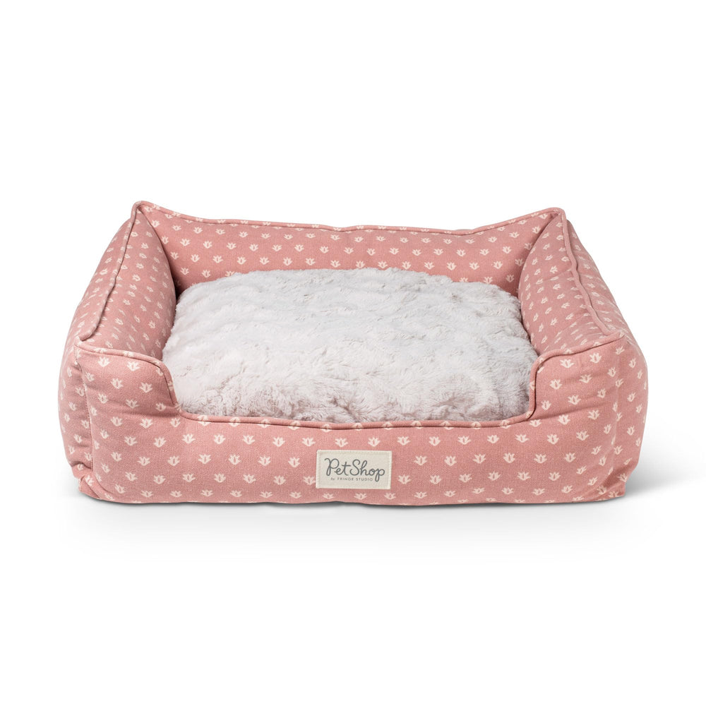 Fringe Ditsy Block Rosa Oscuro, cama para perro rectangular y cómoda para mascotas pequeñas.