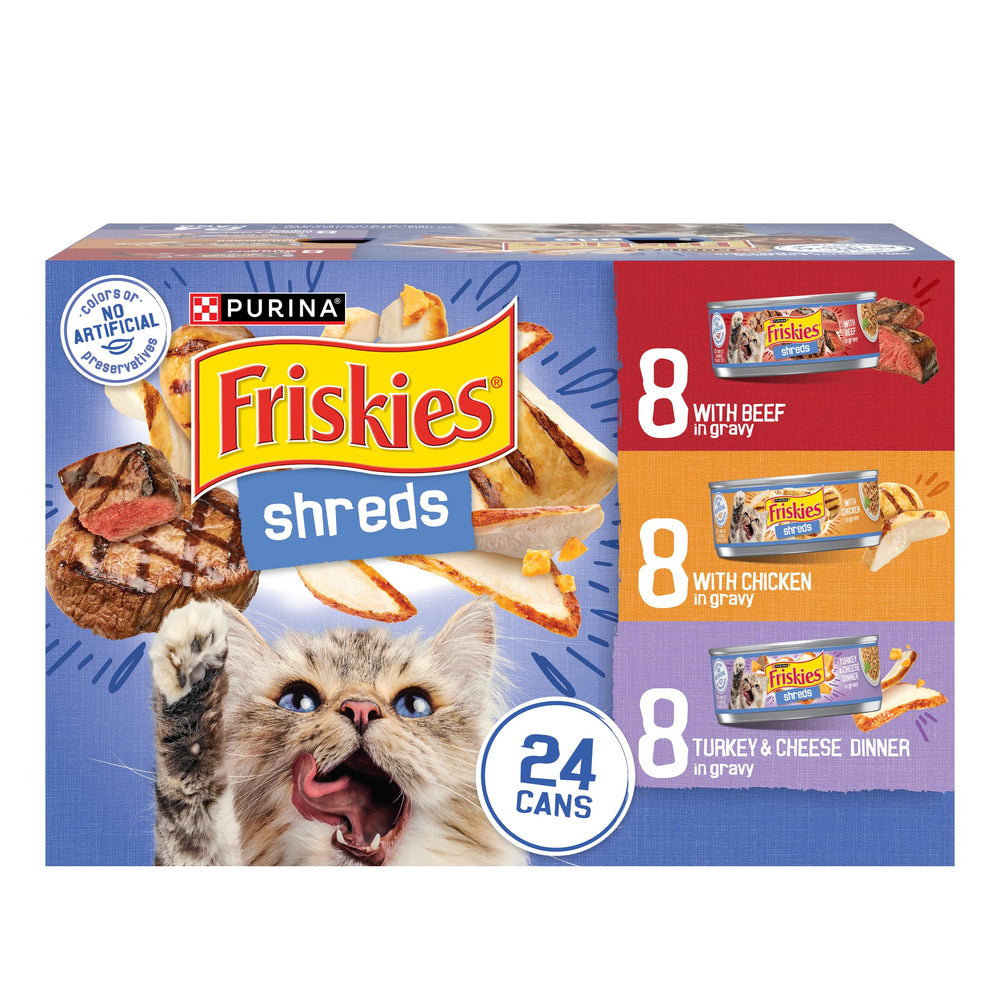Friskies deshebrados de res en lata: textura tierna y sabrosa.