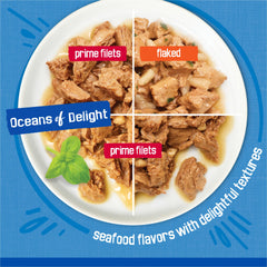 Friskies filetes con océano y atún en salsa, sabor marino.