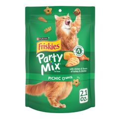 Friskies golosinas para gatos, paquete cierre hermético para frescura y meriendas.