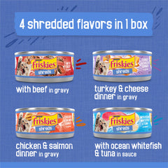 Friskies Gravy con pollo y salmón, lata de 5,5 onzas, textura suave para masticar.