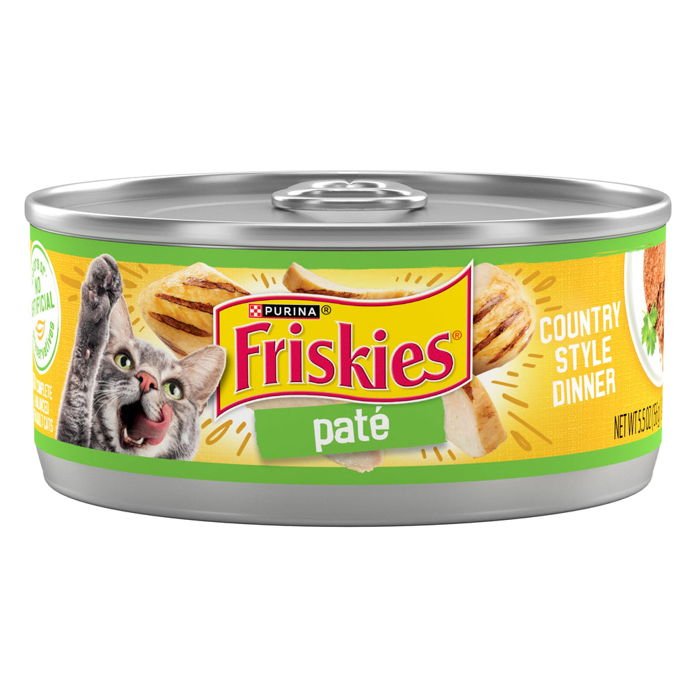 Friskies pate cena estilo campestre, lata 24, sabor atractivo para gatos adultos.