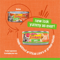 Friskies pate pollo y atun, lata abierta mostrando el interior