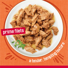 Friskies Prime Filets textura de trozos deshilachados, suave al paladar