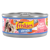 Friskies deshebrado con salmón en salsa, lata 01: textura tierna para gatos adultos.