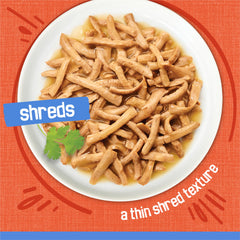 Friskies Shreds salsa jugosa añade humedad y sabor a cada bocado.