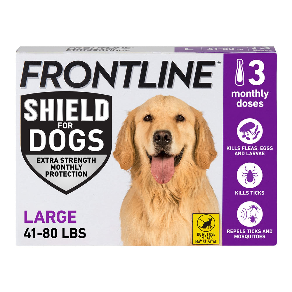 Frontline Shield, aplicación en lomo del perro, protección eficaz contra pulgas y garrapatas.