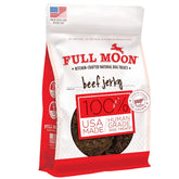 Full Moon Beef Jerky snack para perros, listo al abrir la bolsa para entrenar.