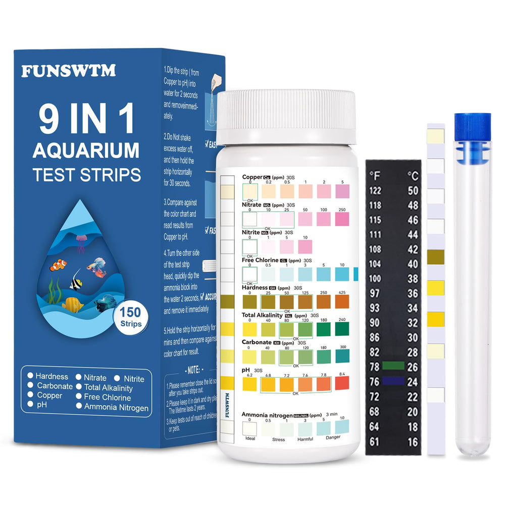 FUNSWTM pruebas 9 en 1 en caja para monitorear la calidad del agua del acuario.