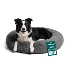 Cama Furhaven de forma redonda 36 pulgadas gris para perros grandes.