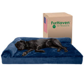Cama Furhaven para perro grande en forma de L con apoyo envolvente para descanso seguro.