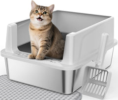 FURTIME: caja de arena inoxidable con tapa, duradera y fácil de limpiar.