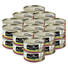 Fussie Cat caja-24-latas-atún-pollo-aspic: conveniencia para alimentación diaria.