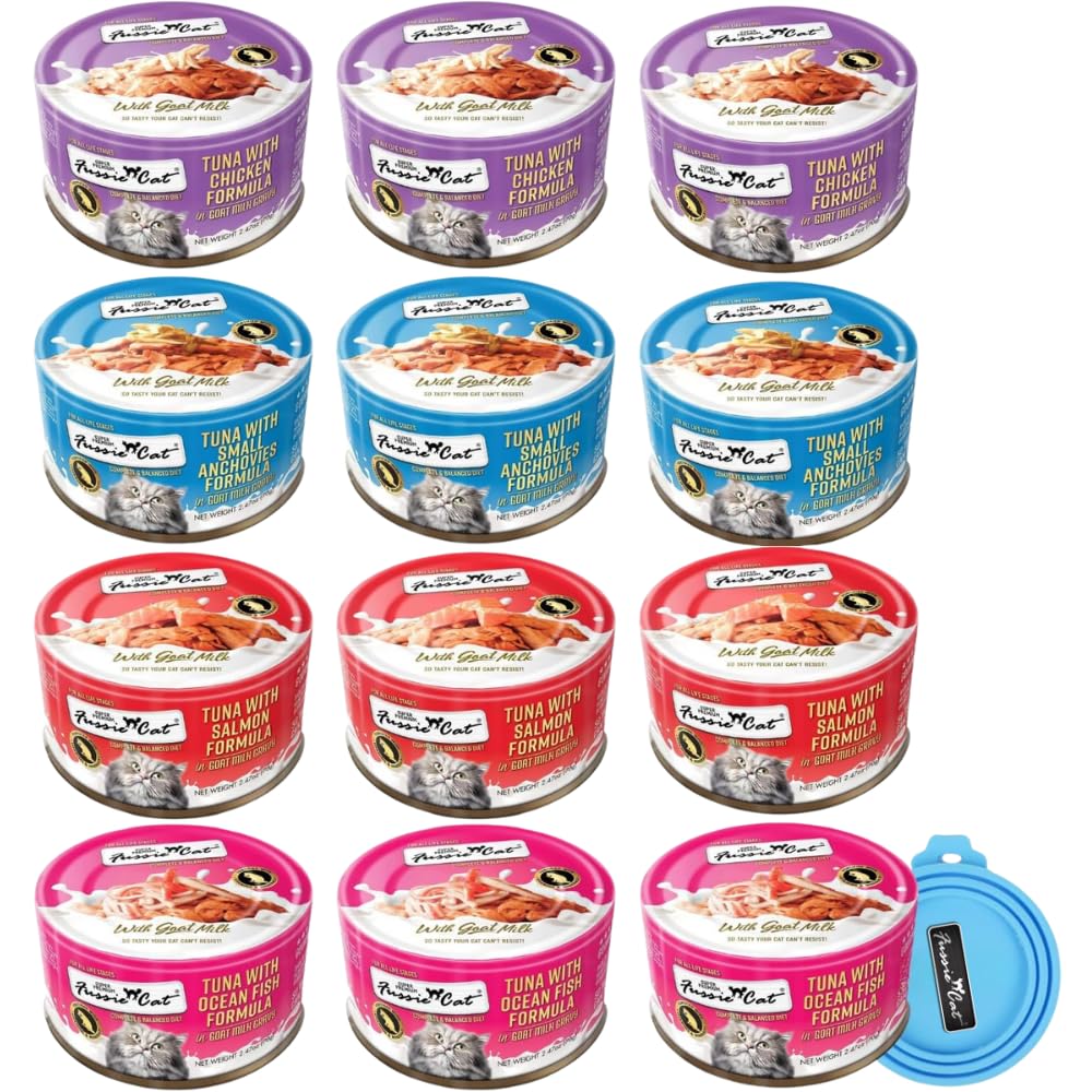 Fussie Cat: lata con salsa de leche de cabra, ideal para gatos que aprecian sabor y humedad.