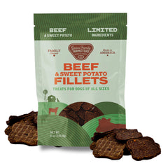Gaines Family Farmstead filetes ternera batata en empaque, premio sabroso para perros