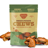 Chuches Gaines Family Farmstead de batata para perros en empaque; snack saludable.
