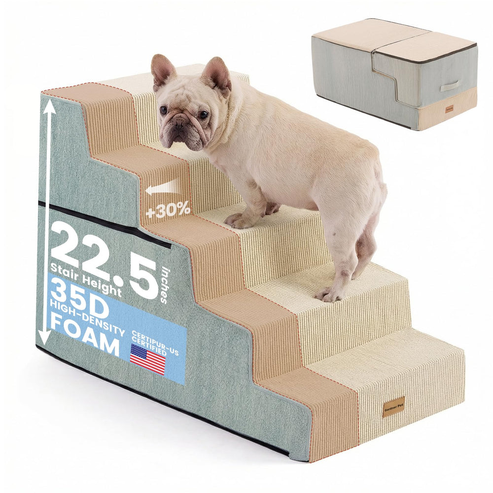 Gardner Pet escalera de 5 pasos para cama alta, estable y segura para perros pequeños.