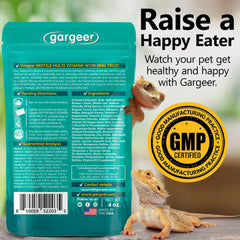 Gargeer multivitamínico fruta, mezcla de ingredientes naturales para vitalidad del reptil.