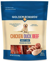 Golden Rewards tiras 12oz de pollo, pato y res, snack sabroso para perros.