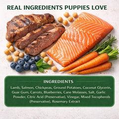 Principales ingredientes cordero y salmón para cachorros Generic, sabor que motiva sin recargar calorías