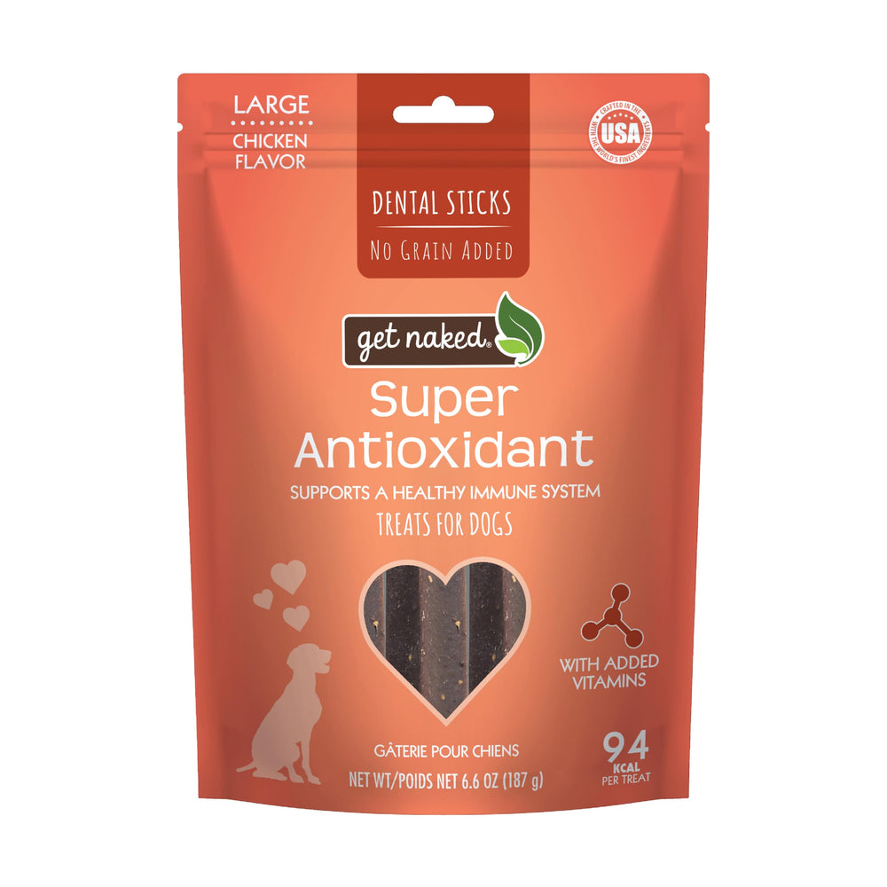 Get Naked bastones dentales antioxidantes sin granos, tamaño grande para masticación diaria.