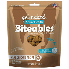 Get Naked Biteables, empaque del producto, recompensa suave para perros mayores