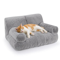 Cama Gimars para gatos gris, vista frontal, relleno suave para mayor confort.