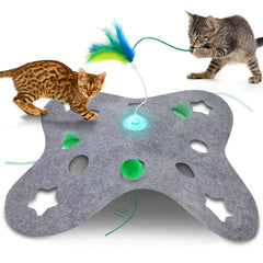 Giociv juguete interactivo para gatos con pluma giratoria y base estable, ideal para juego prolongado.