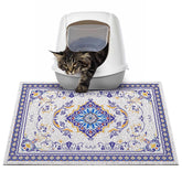 Alfombrilla Glittme para arena de gatos vista superior, protege el suelo y facilita la limpieza.