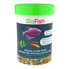 GloFish – alimento en escamas especial para realzar el brillo de los peces fluorescentes.