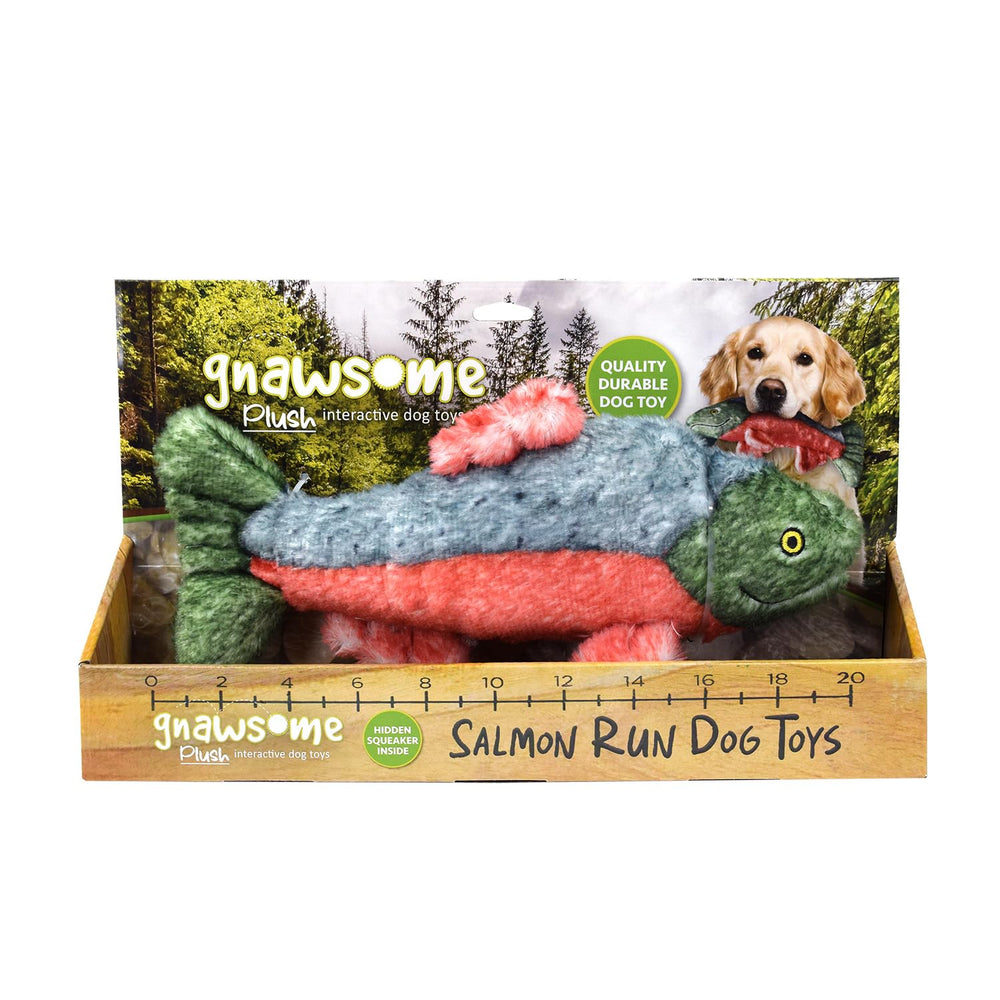 Gnawsome Salmón peluche juguete con silbador para juego diario