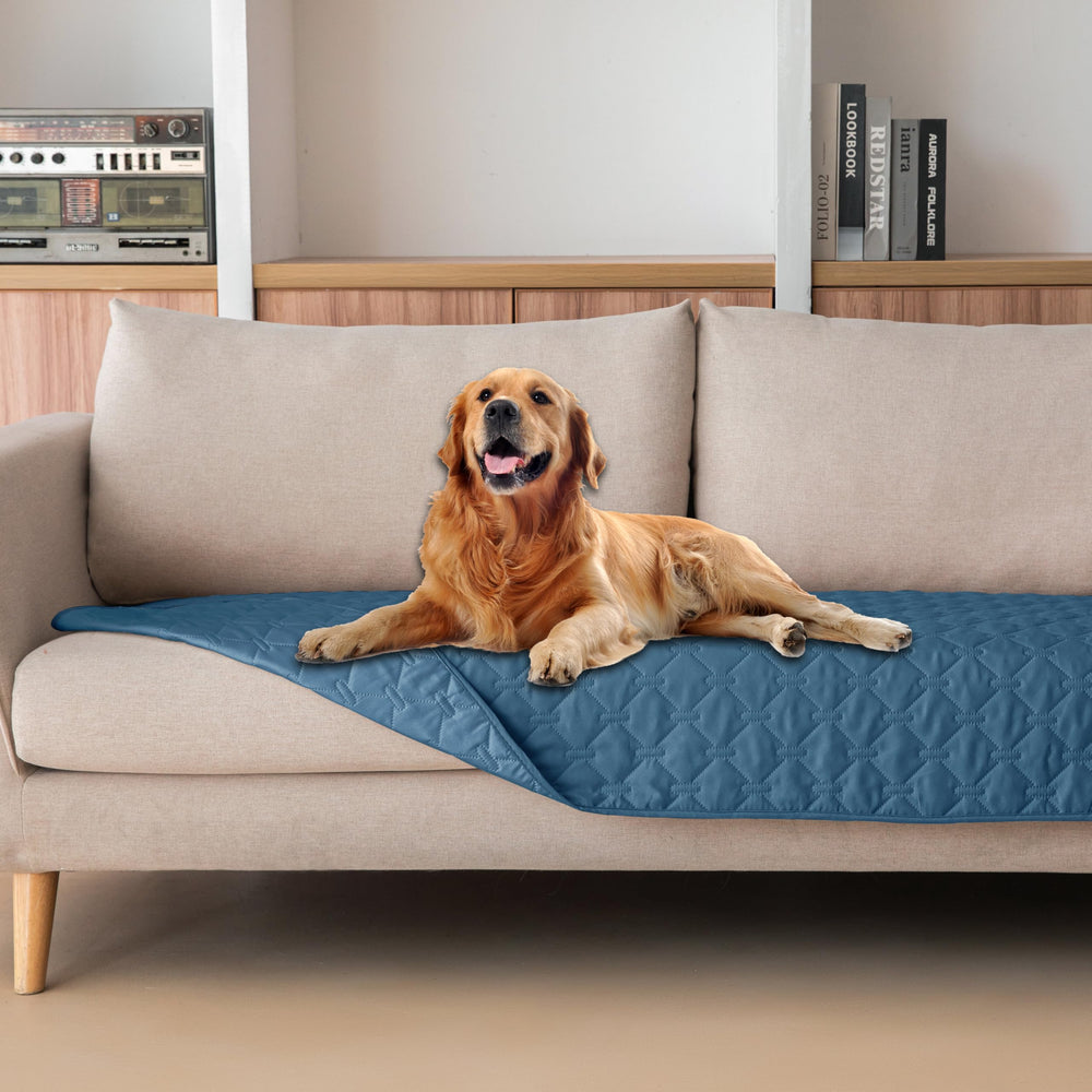 Gogobunny manta impermeable para mascotas en azul oscuro, protege muebles y derrames.