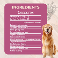 Mezcla de hierbas Cessorex, polvo natural para apoyar la comodidad general del perro.