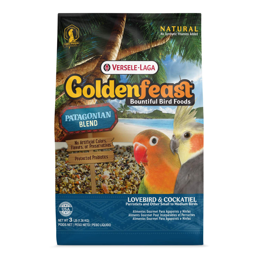 Goldenfeast VL Mezcla Patagónica en bolsa de 3 lb, ideal para aves pequeñas.