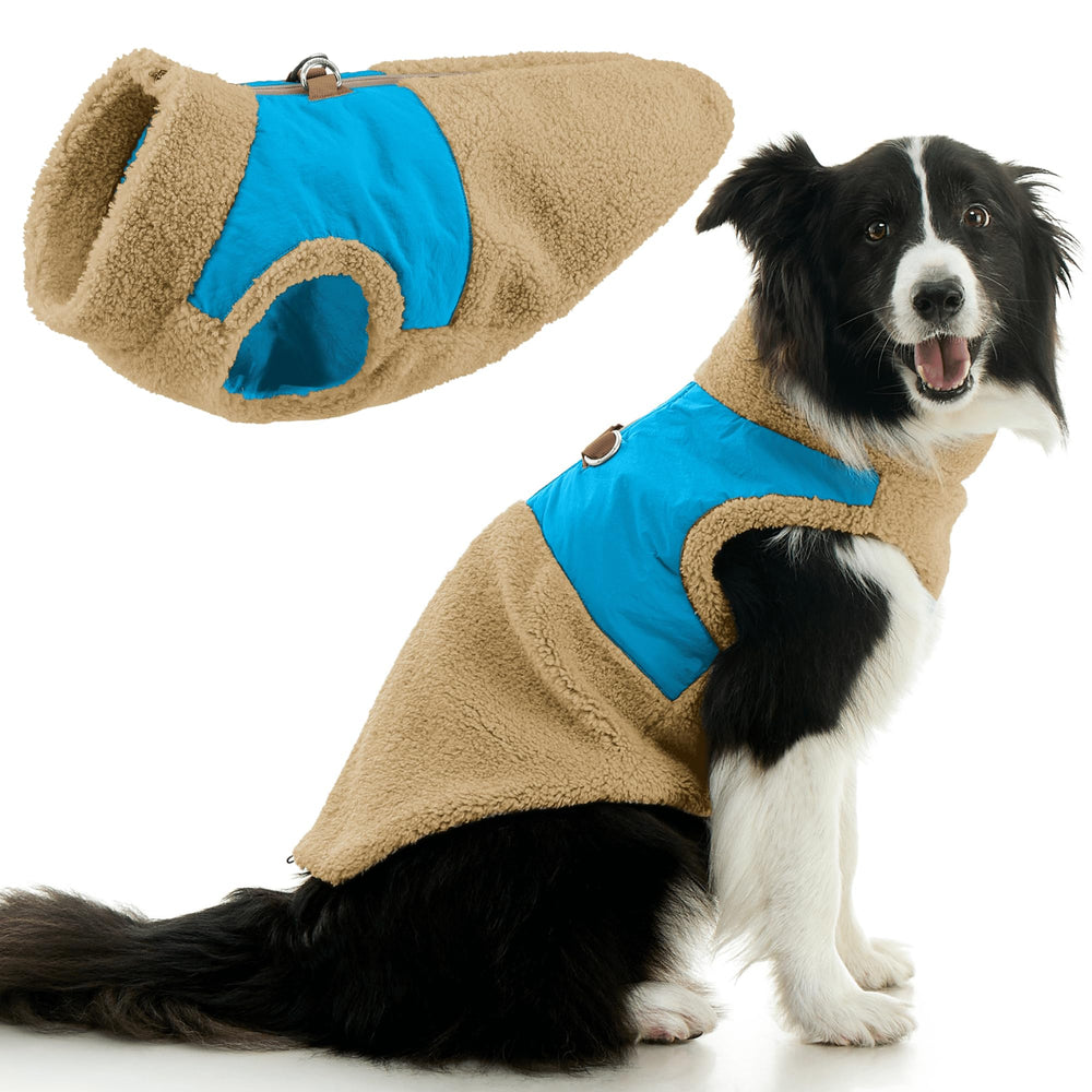 Gooby chaleco sherpa crema, frente, confort cálido para paseos diarios.