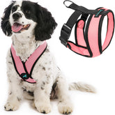 Gooby Comfort X Harness rosa, vista frontal, diseño sin tirones para perros pequeños.