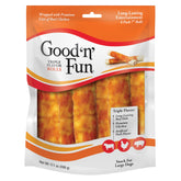 Good 'n' Fun Triple Flavor Rolls para perros grandes, paquete visible para entretenimiento prolongado.