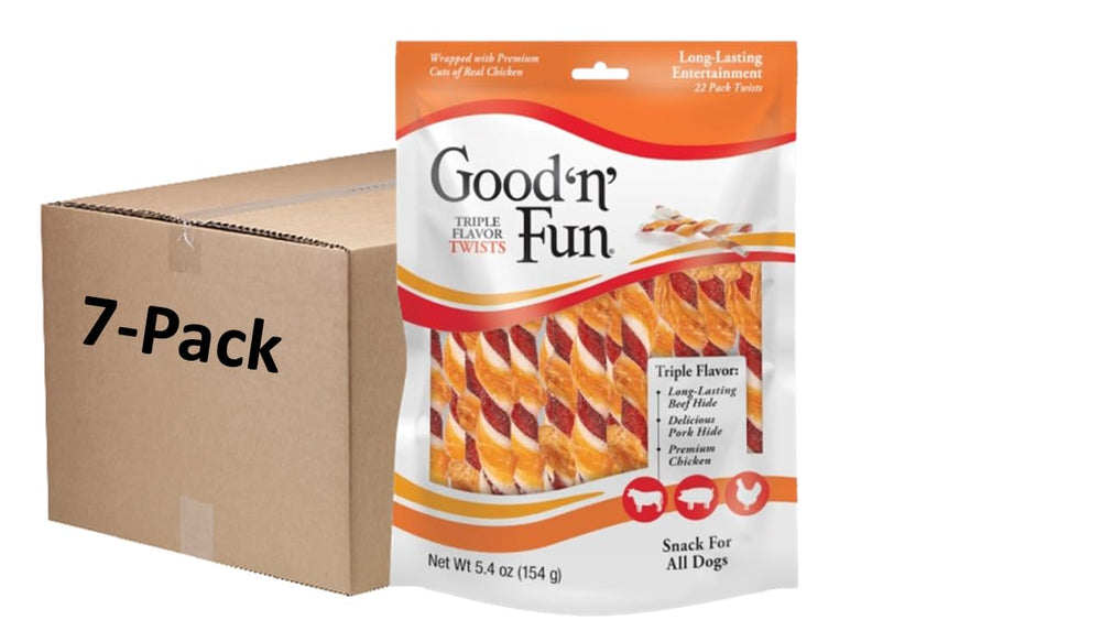 GOOD 'N' FUN paquete triple sabor trenzado para perros, ideal para masticar diario.