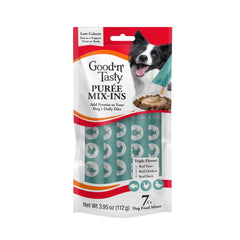 Good 'n' Tasty puree mix-ins toppers sobre el alimento para mayor sabor.