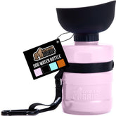 GORILLA GRIP Botella de agua para perros de 12 onzas con cuenco rosa, práctico para caminatas.