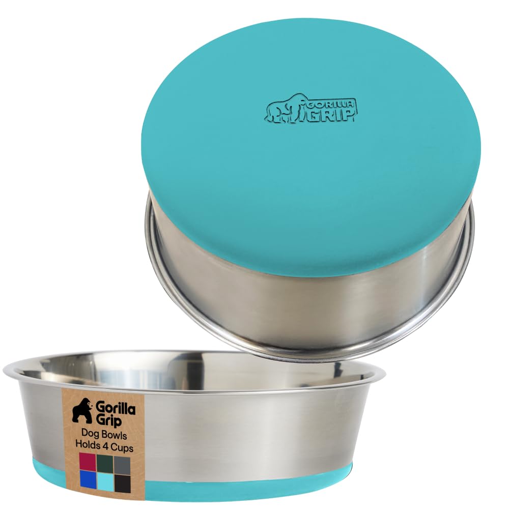 GORILLA GRIP comedero para perro en acero inoxidable 304, 4 tazas, dos unidades turquesa.