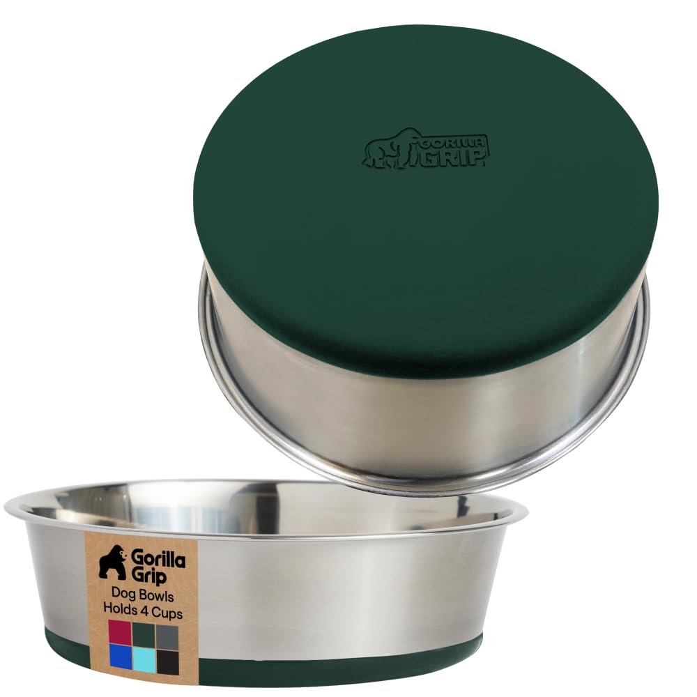 Tazón Gorilla Grip en acero inoxidable 304, ideal para comidas y bebidas de mascotas.